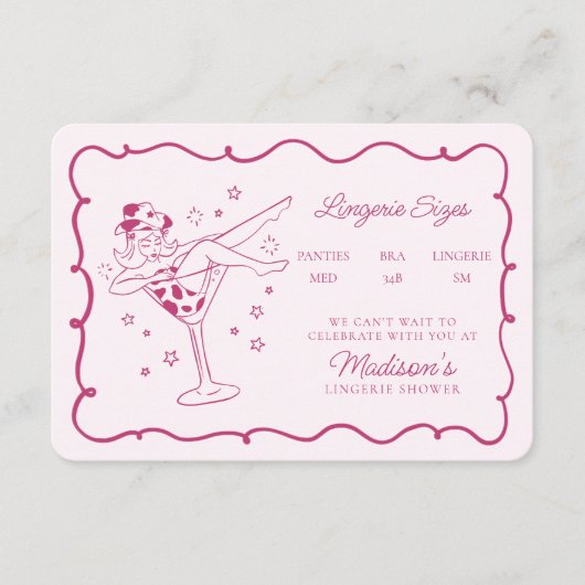 Roze Cocktails en Cowgirls Lingerie Maten Invoegen Informatiekaartje (Voorkant)