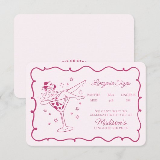 Roze Cocktails en Cowgirls Lingerie Maten Invoegen Informatiekaartje (Voorkant / Achterkant)