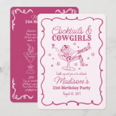 Roze Cocktails en Cowgirls Nash Bash Verjaardag Kaart (Voorkant / Achterkant)