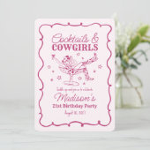 Roze Cocktails en Cowgirls Nash Bash Verjaardag Kaart (Staand voorkant)