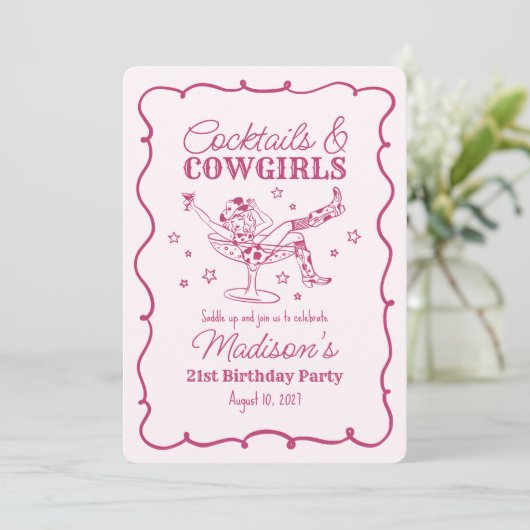 Roze Cocktails en Cowgirls Nash Bash Verjaardag Kaart (Staand voorkant)