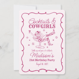Roze Cocktails en Cowgirls Nash Bash Verjaardag Kaart