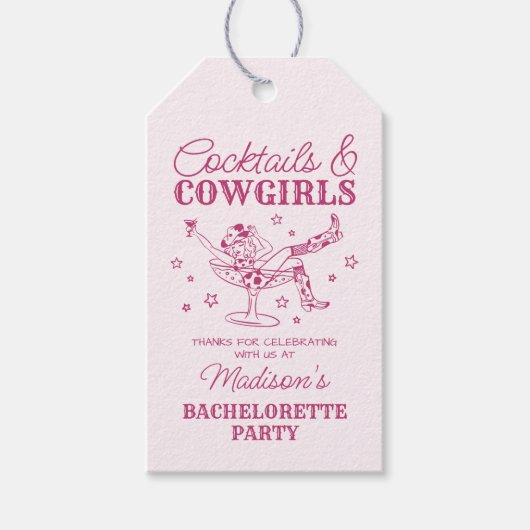 Roze cocktails en cowgirls Rodeo Bachelorette Cadeaulabel (Voorkant)