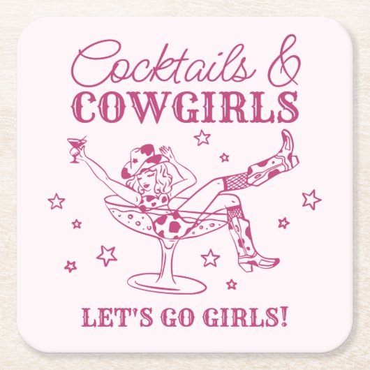 Roze cocktails en cowgirls Rodeo Bachelorette Kartonnen Onderzetters (Voorkant)