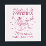Roze cocktails en cowgirls Rodeo Bachelorette Servet<br><div class="desc">Maak je klaar om je bruid te vieren om in echte Nashville-stijl te zijn met dit Cocktails en Cowgirls-Collectie! Met een chique cowgirl die in een cocktailglas loungt en speelse roze accenten, geeft het Nashville Girls Night-vibes. Pak je laarzen en je besties, want dit wordt een feest om te onthouden!...</div>