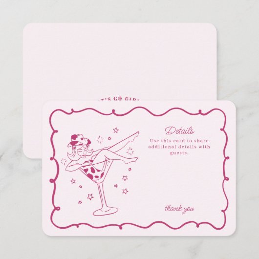 Roze Cocktails en Cowgirls Rodeo Details Invoegen Informatiekaartje (Voorkant / Achterkant)