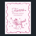 Roze Cocktails en Cowgirls Rodeo Favors Sign Poster<br><div class="desc">Maak je klaar om je bruid in echte Nashville-stijl te vieren met dit Cocktails en Cowgirls-Collectie! Met een chique cowgirl die in een cocktailglas loungt en speelse roze accenten, geeft het Nashville Girls Night-vibes. Pak je laarzen en je besties, want dit wordt een feest om te onthouden! ★ Laat me...</div>