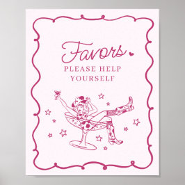Roze Cocktails en Cowgirls Rodeo Favors Sign Poster