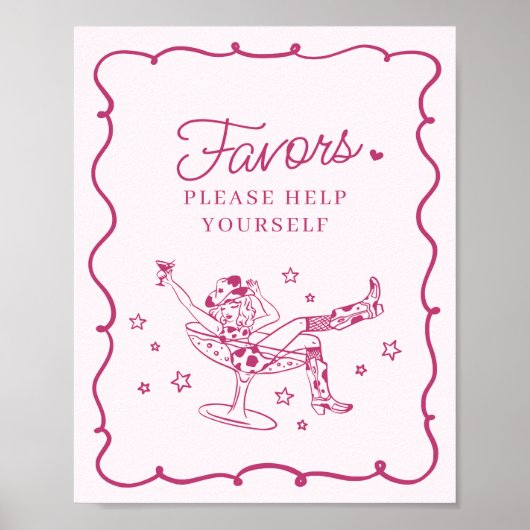 Roze Cocktails en Cowgirls Rodeo Favors Sign Poster (Voorkant)
