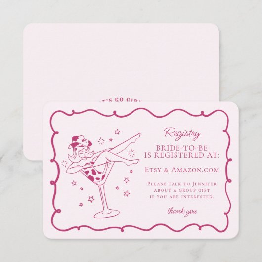 Roze cocktails en cowgirls rodeo register invoegen informatiekaartje (Voorkant / Achterkant)