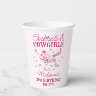 Roze cocktails en cowgirls Rodeo verjaardag Papieren Bekers