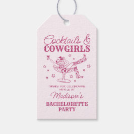 Roze cocktails en cowgirls rodeo vrijgezellenfeest cadeaulabel