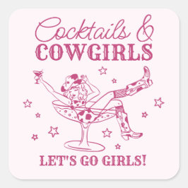 Roze cocktails en cowgirls rodeo vrijgezellenfeest vierkante sticker