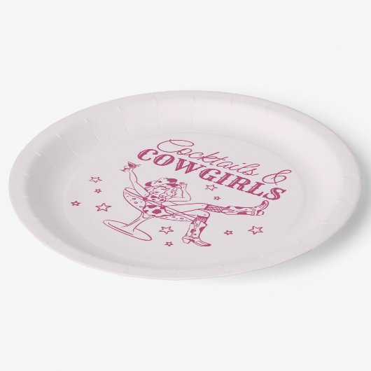 Roze cocktails en Cowgirls Verjaardag Bachelorette Papieren Bordje (Gekanteld)