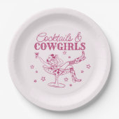 Roze cocktails en Cowgirls Verjaardag Bachelorette Papieren Bordje (Voorkant)
