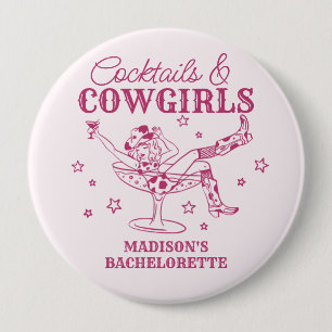 Roze cocktails en cowgirls vrijgezellenfeest favor ronde button 4,0 cm