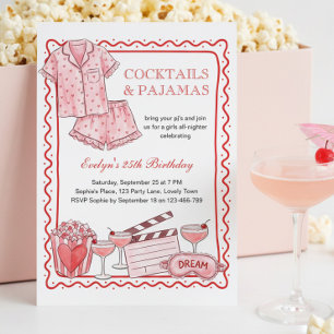 Roze cocktails en pyjama's Meisjesnacht Verjaardag Kaart