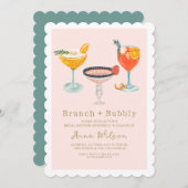 Roze Coctails Brunch Bubble Blush Vrijgezellenfees Kaart (Voorkant / Achterkant)