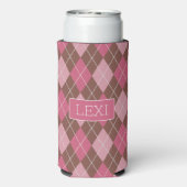 Roze / Coffee Diamond Argyle Pattern - jouw naam Seltzer Blikjeskoeler (Seltzer Achterkant)