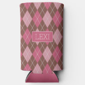 Roze / Coffee Diamond Argyle Pattern - jouw naam Seltzer Blikjeskoeler (Voorkant)
