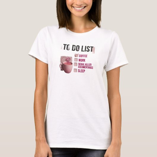 Roze 'COFFEE WERK ECHTE MISDAAD' Grafisch T-shirt (Voorkant)