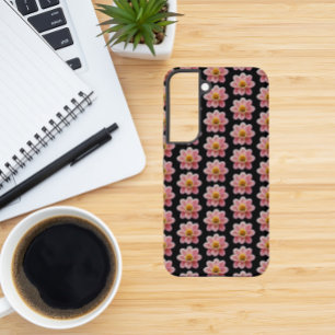 Roze Collarette Dahlia Bloempatroon op Zwart Samsung Galaxy Hoesje