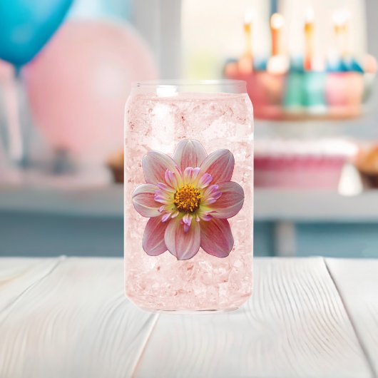 Roze Collarette Dahlia Bloom Bloemen Blikvorm Glas (Insitu (Baby Shower))