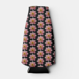 Roze Collarette Dahlia Floral Pattern on Black Flesjeskoeler