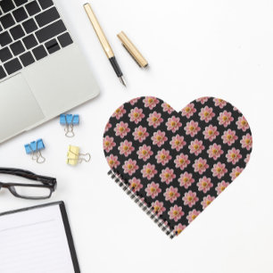 Roze Collarette Dahlia Floral Pattern on Black Notitieboek