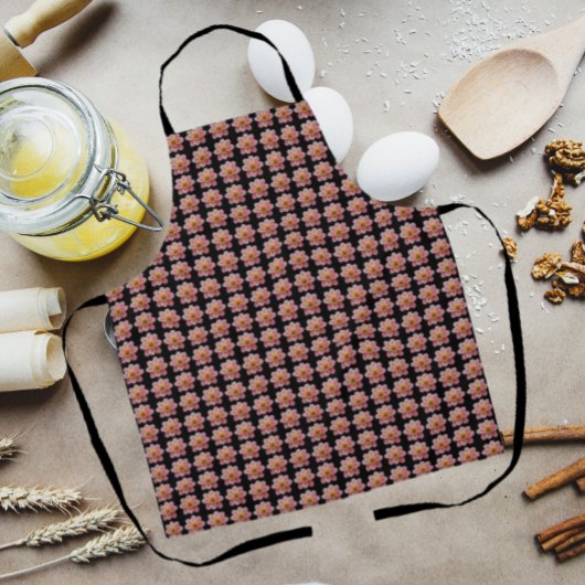 Roze Collarette Dahlia Floral Pattern on Black Schort