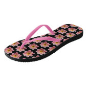 Roze Collarette Dahlia Floral Pattern on Black Teenslippers (Schuin)