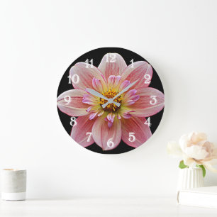 Roze Collarette Dahlia op Black Floral Grote Klok