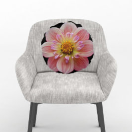 Roze Collarette Dahlia op Black Floral Rond Kussen