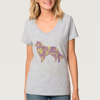 Roze Collie Bloem op grijs T-shirt