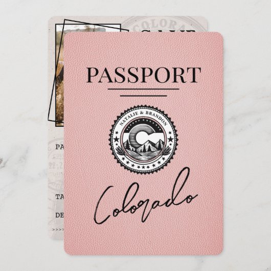 Roze Colorado Passport Save The Date (Voorkant / Achterkant)