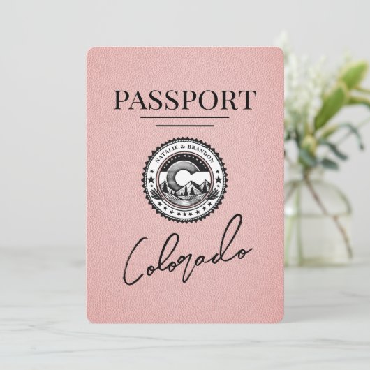 Roze Colorado Passport Save The Date (Staand voorkant)