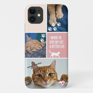 Roze Colorblock Kat Fotocollage Monogram Pet Case-Mate iPhone Case
