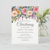 Roze Colorful Flowers Christening baptisme nodigen Kaart (Staand voorkant)