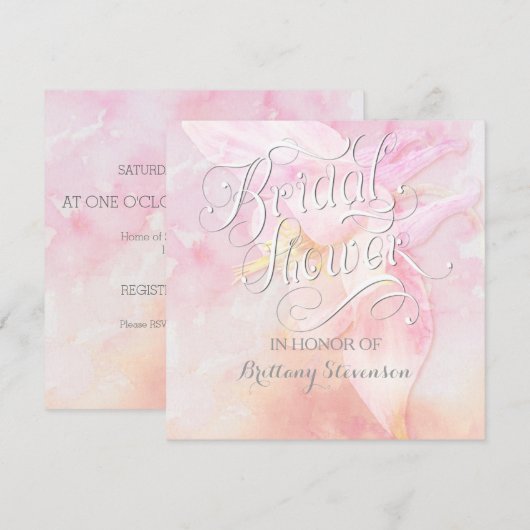 ROZE COLUMBINE BLOEM WATERVERF SPLASH BRIDAL KAART (Voorkant / Achterkant)