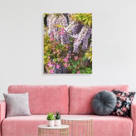 Roze Columbine en Paarse Wisteria Bloemen Canvas Afdruk