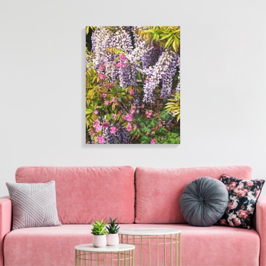 Roze Columbine en Paarse Wisteria Bloemen Canvas Afdruk (Insitu (Woonkamer))