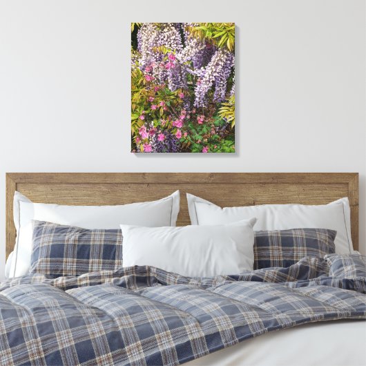 Roze Columbine en Paarse Wisteria Bloemen Canvas Afdruk (Insitu (Slaapkamer))