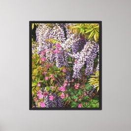 Roze Columbine en Paarse Wisteria Bloemen Canvas Afdruk