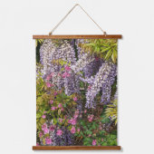 Roze Columbine en Paarse Wisteria Bloemen Hangend Wandkleed (Voorkant)