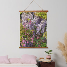 Roze Columbine en Paarse Wisteria Bloemen Hangend Wandkleed