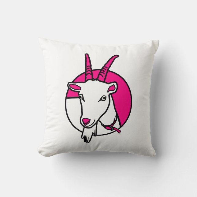 Roze Comic Goat Digitaal Portret Kussen (Voorkant)