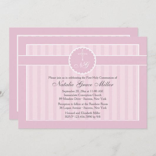 Roze communie uitnodiging (Voorkant / Achterkant)