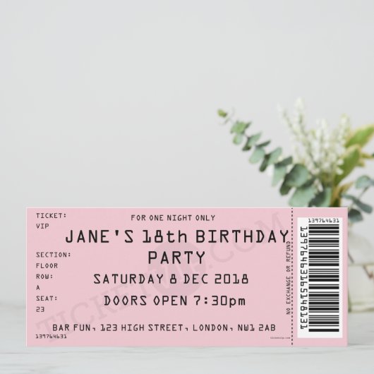 Roze concert Ticket Party-uitnodiging Kaart (Staand voorkant)