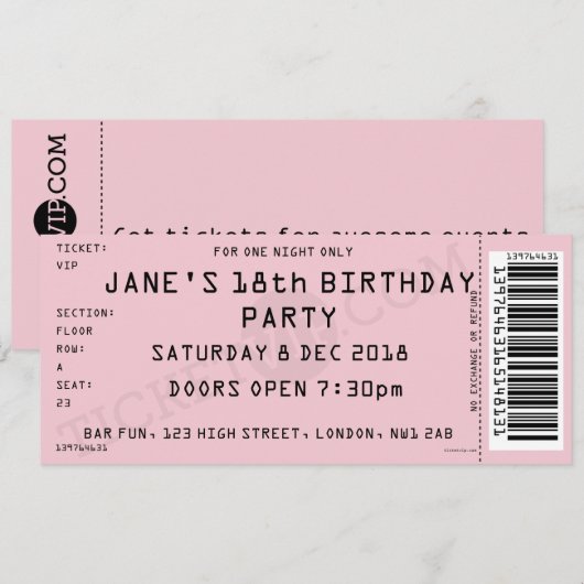 Roze concert Ticket Party-uitnodiging Kaart (Voorkant / Achterkant)