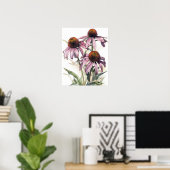 Roze Coneflower Flowers Art Print Poster (Thuiskantoor)